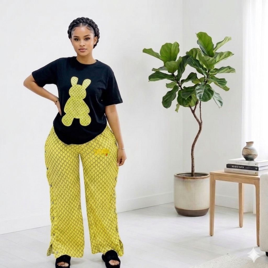 Women's Casual 2-Piece Lounge Set -Black & Yellow