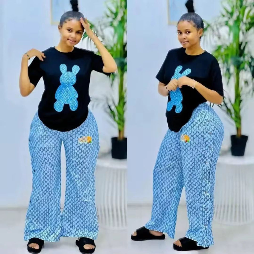 Women's Casual 2-Piece Lounge Set -Black & Yellow